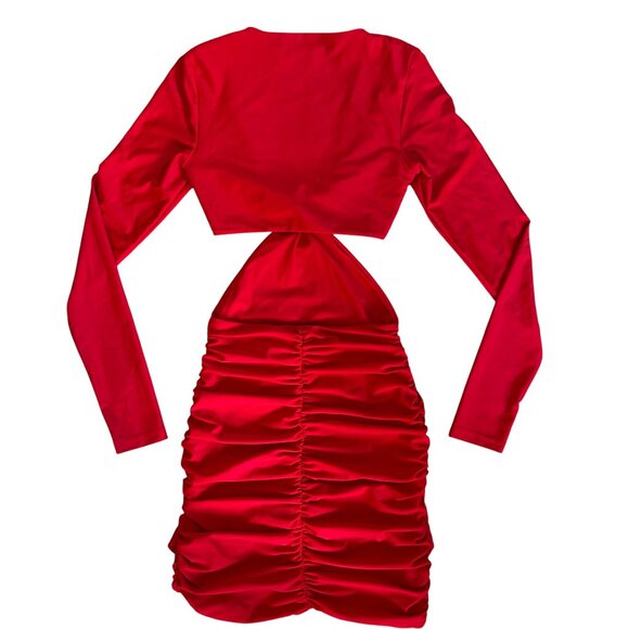 Tiger Mist KYA Red Ruched Cut-Out Long Sleeve Bodycon Dress XS Party - Picture 7 of 7